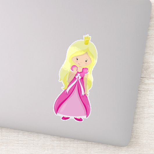 Cute Princess, Crown, Blonde Hair, roze dress Sticker (Detail)
