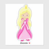 Cute Princess, Crown, Blonde Hair, roze dress Sticker (Vel)