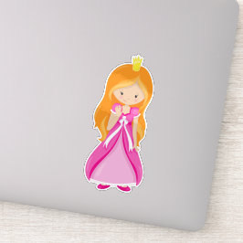 Cute Princess, Crown, Oranje Hair, roze dress Sticker