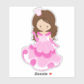 Cute Princess, Crown, Pink Dress, Brown Hair Sticker (Vel)