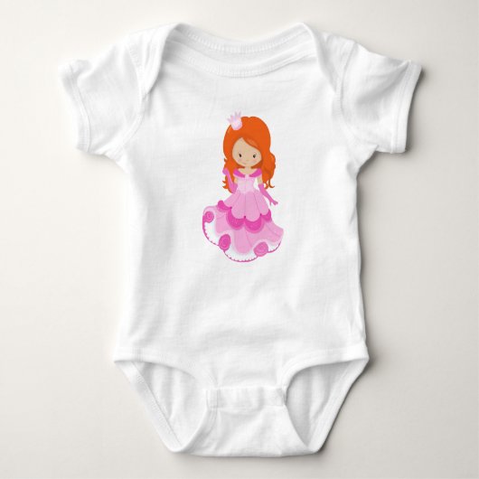 Cute Princess, Crown, Pink Dress, Oranje haar Romper (Voorkant)