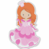 Cute Princess, Crown, Pink Dress, Oranje haar Sticker (Voorkant)