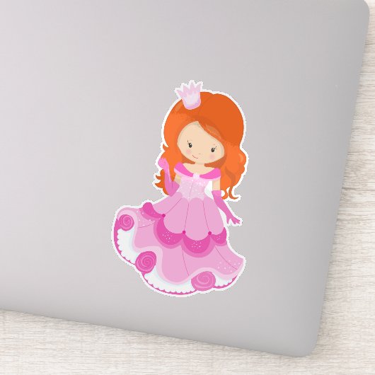 Cute Princess, Crown, Pink Dress, Oranje haar Sticker (Detail)