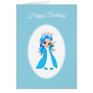 Cute Princess Dpress in Light Blue Birthday Kaart