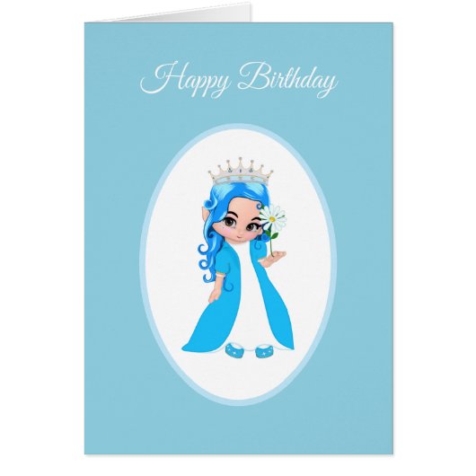 Cute Princess Dpress in Light Blue Birthday Kaart (Voorkant)