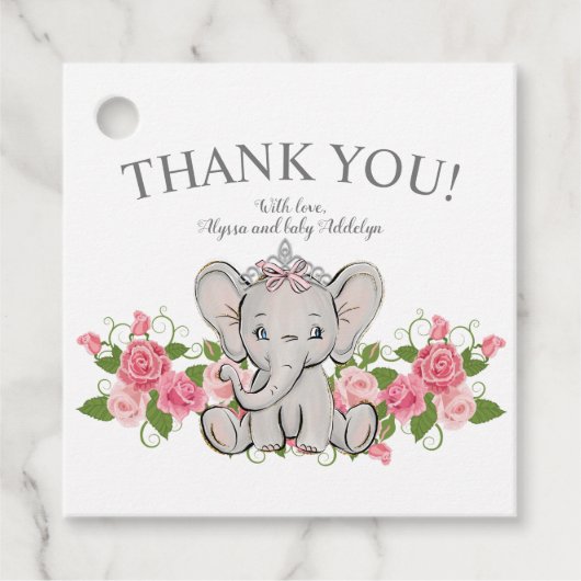 Cute Princess Elephant Baby Girl Shower Bedankjes Labels (Voorkant)