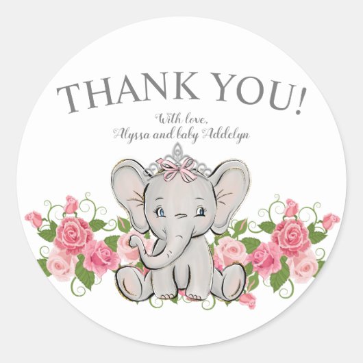 Cute Princess Elephant Baby Girl Shower Ronde Sticker (Voorkant)
