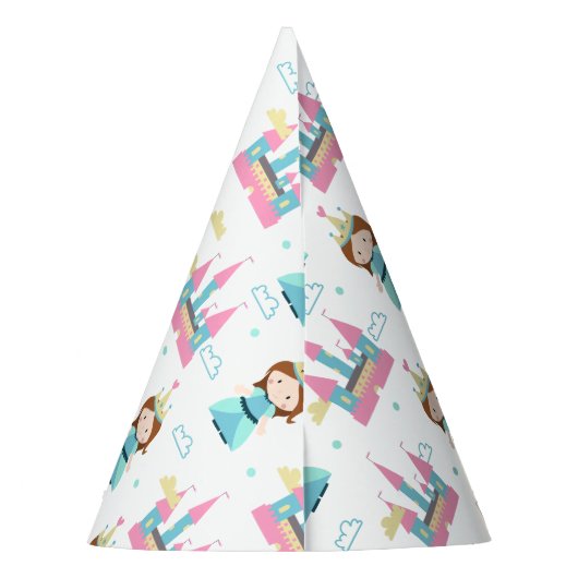 Cute Princess en Castle Pink and Blue Birthday Feesthoedjes (Achterkant)