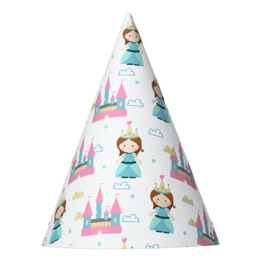 Cute Princess en Castle Pink and Blue Birthday Feesthoedjes (Voorkant)