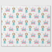 Cute Princess en Castle Pink and Blue Cadeaupapier (Vlak)