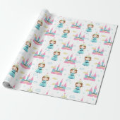 Cute Princess en Castle Pink and Blue Cadeaupapier (Uitgerold)