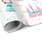 Cute Princess en Castle Pink and Blue Cadeaupapier (Rol Hoek)