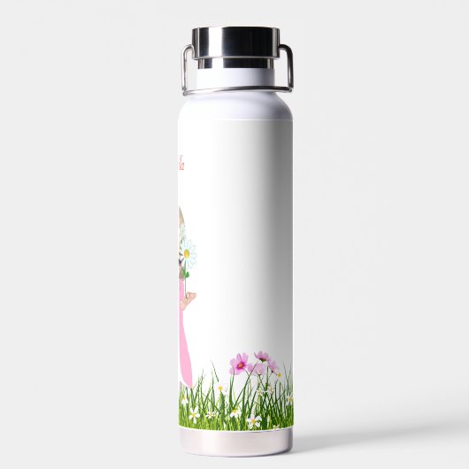 Cute Princess en Flowers Waterfles (Achterkant)