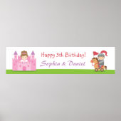 Cute Princess en Knight Birthday Party Banner Poster (Voorkant)