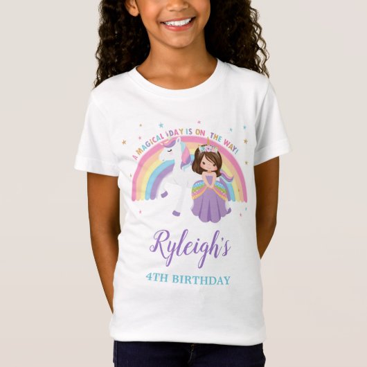 Cute Princess en Unicorn Rainbow Birthday Outfit T-shirt (Voorkant)