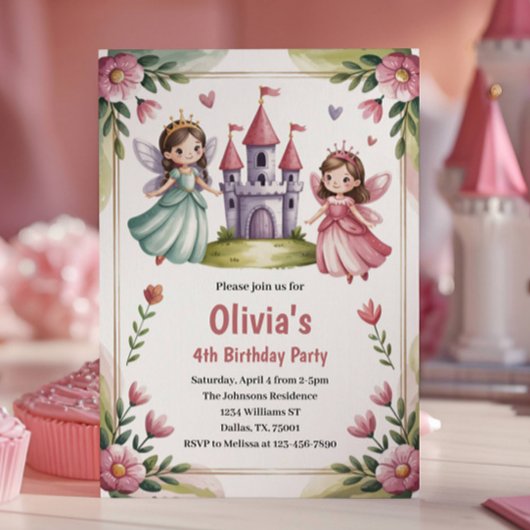 Cute Princess Fee 4e Verjaardagsfeestje Kaart