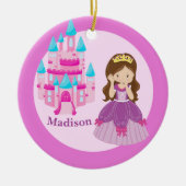 Cute Princess Girl Aangepast Kinder Roze Kerstmis Keramisch Ornament (Voorkant)