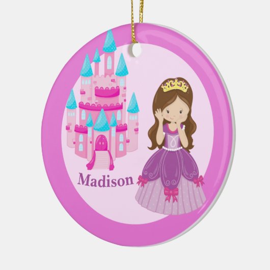 Cute Princess Girl Aangepast Kinder Roze Kerstmis Keramisch Ornament (Links)
