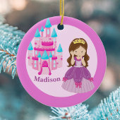 Cute Princess Girl Aangepast Kinder Roze Kerstmis Keramisch Ornament