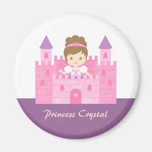 Cute Princess Girl in Pink Castle Fairytale Magneet