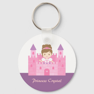 Cute Princess Girl in Pink Castle Fairytale Sleutelhanger