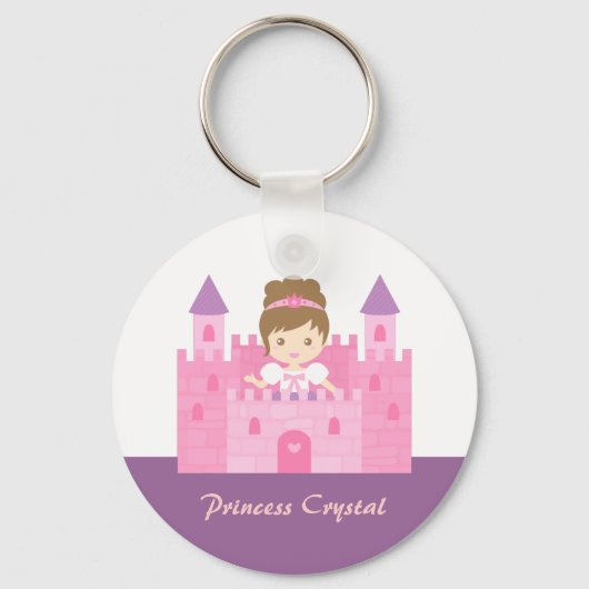Cute Princess Girl in Pink Castle Fairytale Sleutelhanger (Voorkant)