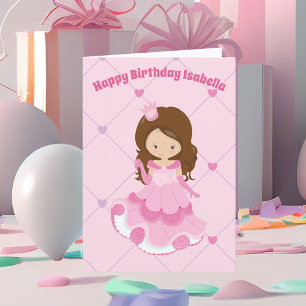 Cute Princess Girl Pink Custom Kinder Happy Birthd Kaart