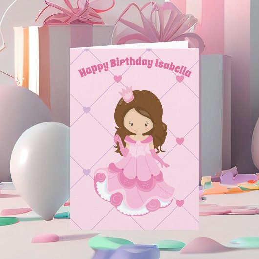 Cute Princess Girl Pink Custom Kinder Happy Birthd Kaart