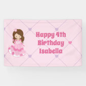 Cute Princess Girl Pink Custom Kinder Happy Birthd Spandoek (Horizontaal)