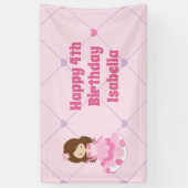 Cute Princess Girl Pink Custom Kinder Happy Birthd Spandoek (Verticaal)