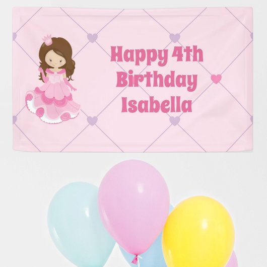 Cute Princess Girl Pink Custom Kinder Happy Birthd Spandoek