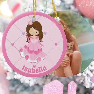 Cute Princess Girl Pink Custom Photo op Terug Keramisch Ornament