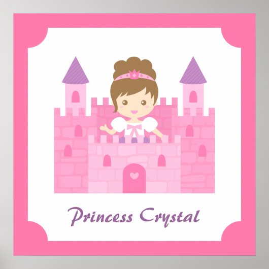 Cute Princess in Pink Castle Girls Bedroom Decor Poster (Voorkant)