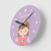 Cute Princess in Pink Girls Room Decor Clock Ronde Klok (Hoek)