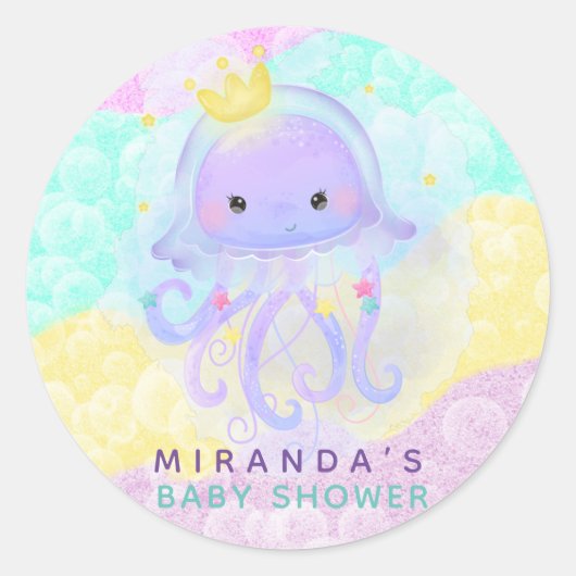 Cute Princess Jellyfish Patel Bubbles Baby shower Ronde Sticker (Voorkant)