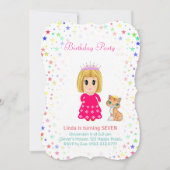 Cute Princess met Kitty Cat 7th Birthday Invitati Kaart (Voorkant)