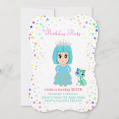 Cute Princess met Kitty Cat 7th Birthday Kaart (Voorkant)