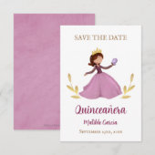 Cute princess met vlinder quinceanera save the date (Voorkant / Achterkant)