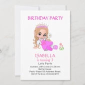 Cute Princess on Light Pink 3rd Birthday Party Kaart (Voorkant)