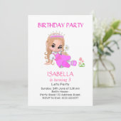 Cute Princess on Light Pink 3rd Birthday Party Kaart (Staand voorkant)