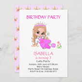 Cute Princess on Light Pink 3rd Birthday Party Kaart (Voorkant / Achterkant)