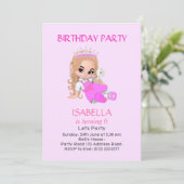 Cute Princess on Light Pink 6th Birthday Party Kaart (Staand voorkant)