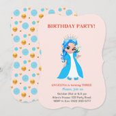 Cute Princess on Light Pink Birthday Invitation Kaart (Voorkant / Achterkant)