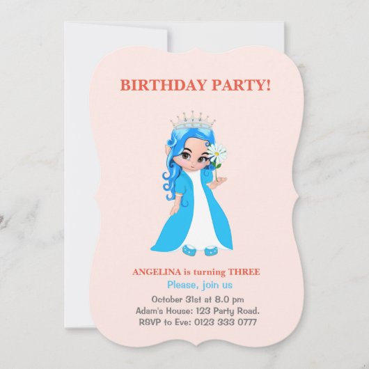 Cute Princess on Light Pink Birthday Invitation Kaart (Voorkant)
