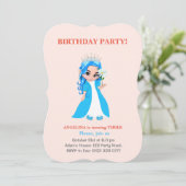 Cute Princess on Light Pink Birthday Invitation Kaart (Staand voorkant)