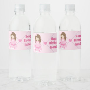 Cute Princess Personalized Pink Birthday Party Waterfles Etiket