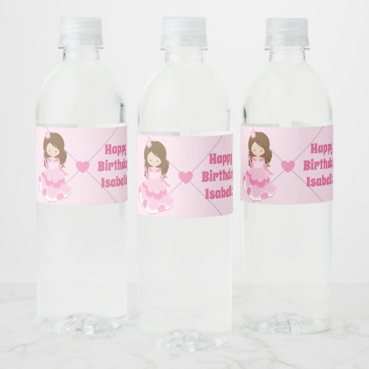 Cute Princess Personalized Pink Birthday Party Waterfles Etiket (Flessen)