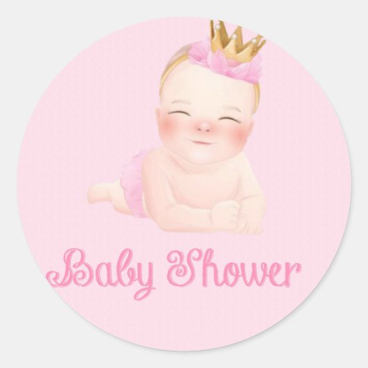 Cute Princess Pink Baby shower Ronde Sticker (Voorkant)