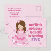 Cute Princess Pink Birthday Party Invitation Briefkaart (Voorkant / Achterkant)