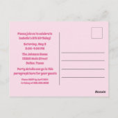 Cute Princess Pink Birthday Party Invitation Briefkaart (Achterkant)